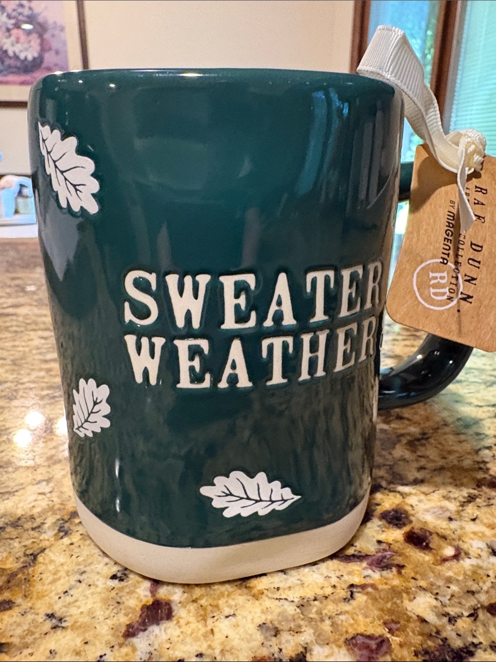 Rae Dunn Teal Green "Sweater Weather" Ceramic Mug